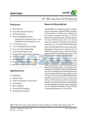 APW7093QAI-TU datasheet - 3A, 1MHz, Step Down DC/DC Regulator