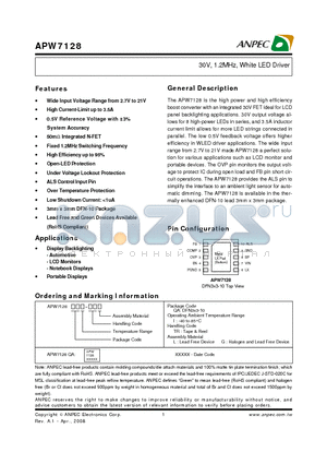 APW7128 datasheet - 30V, 1.2MHz, White LED Driver