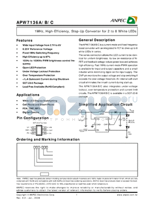 APW7136B datasheet - 1MHz, High-Efficiency, Step-Up Converter for 2 to 8 White LEDs
