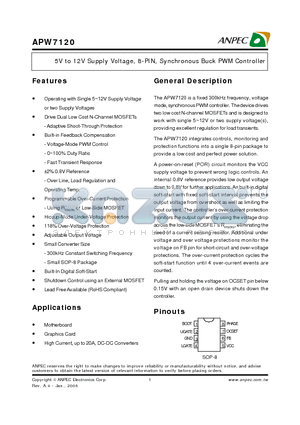 APW7120 datasheet - 5V to 12V Supply Voltage, 8-PIN, Synchronous Buck PWM Controller