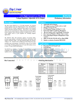 B29150T datasheet - 1.5A High Current Low Dropout Voltage Regulator Adjustable & Fix Output