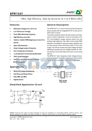 APW7207CTI-TRG datasheet - 1MHz, High-Efficiency, Step-Up Converter for 2 to 6 White LEDs
