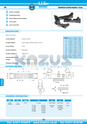 DBCIDCC42A34BS1 datasheet - IDC SHROUDED LATCHED HEADER 1.27mm
