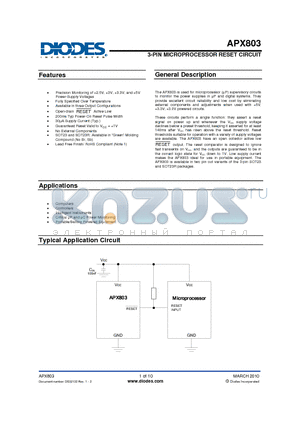 APX803-XXSRG-7 datasheet - 3-PIN MICROPROCESSOR RESET CIRCUIT