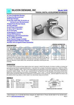 2420-050 datasheet - TRIAXIAL DIGITAL ACCELEROMETER MODULE