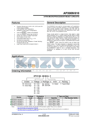 APX809-29SRG-7 datasheet - 3-PIN MICROPROCESSOR RESET CIRCUITS
