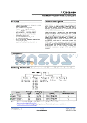 APX809-40SAG-7 datasheet - 3-PIN MICROPROCESSOR RESET CIRCUITS