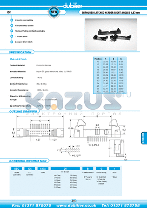 DBCIDCC43A14BG1 datasheet - IDC SHROUDED LATCHED HEADER RIGHT ANGLED 1.27mm