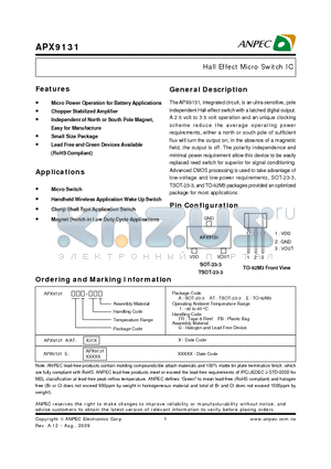 APX9131 datasheet - Hall Effect Micro Switch IC
