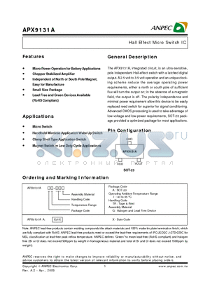 APX9131A datasheet - Hall Effect Micro Switch IC