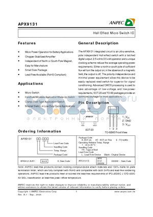 APX9131ATI-TRL datasheet - Hall Effect Micro Switch IC