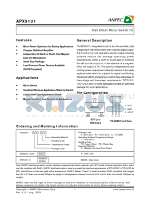 APX9131ATI-PBG datasheet - Hall Effect Micro Switch IC