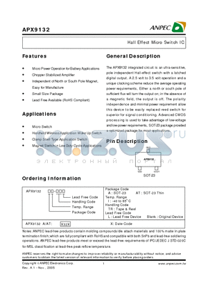 APX9132 datasheet - Hall Effect Micro Switch IC