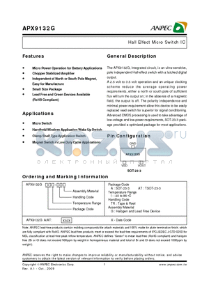 APX9132GAI-TRG datasheet - Hall Effect Micro Switch IC