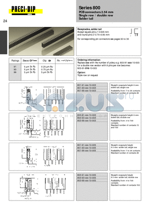 803-91-016-10-003 datasheet - PCB connectors 2.54 mm Single row / double row Solder tail