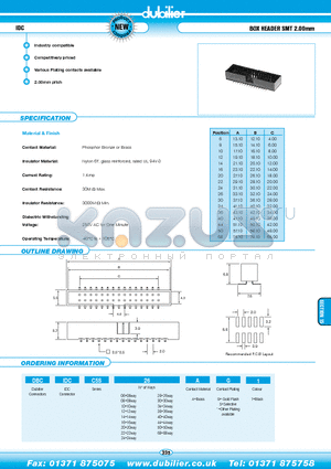 DBCIDCC5S06AS1 datasheet - IDC BOX HEADER SMT 2.00mm