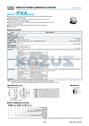 APXA100ARA121MH70G datasheet - CONDUCTIVE POLYMER ALUMINUM SOLID CAPACITORS