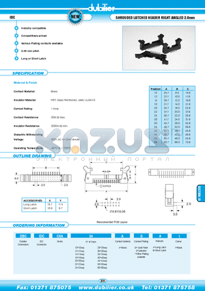 DBCIDCC6A10ASB1 datasheet - IDC SHROUDED LATCHED HEADER RIGHT ANGLED 2.0mm