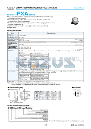 APXA6R3ARA121MF60G datasheet - CONDUCTIVE POLYMER ALUMINUM SOLID CAPACITORS