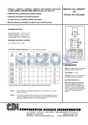 CDLL827 datasheet - TEMPERATURE COMPENSATED ZENER DIODES