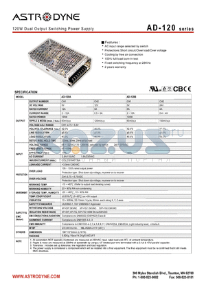 AQ-120B datasheet - 120W Dual Output Switching Power Supply