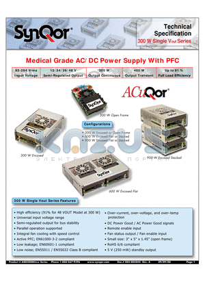 AQ0300MU12EQBF datasheet - Medical Grade AC/DC Power Supply With PFC