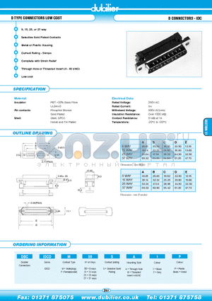 DBCIDCDM09SA1P datasheet - D TYPE CONNECTORS LOW COST D CONNECTORS - IDC