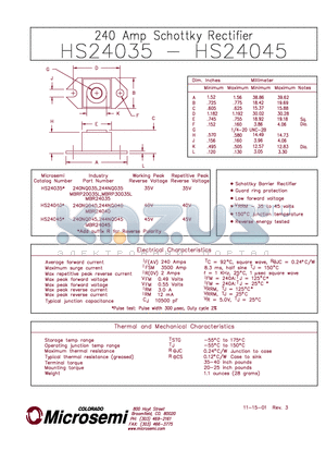 244NQ045 datasheet - 240 AMP SCHOTTKY RECTIFIER