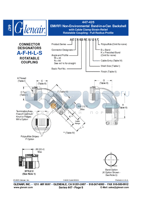 447SM425NF22 datasheet - EMI/RFI Non-Environmental Band-in-a-Can Backshell with Cable Clamp Strain-Relief