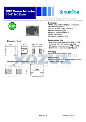 CDMC80D50/AANP-1R8M datasheet - Metal compound molding type construction