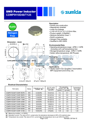 CDMPIH10D48T125NP-101MC datasheet - SMD Power Inductor