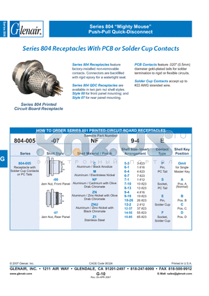 804-005-00NF6-1PA datasheet - Receptacles With PCB or Solder Cup Contacts