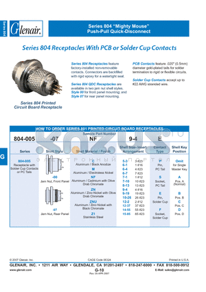 804-005-00NF6-1SA datasheet - Receptacles With PCB or Solder Cup Contacts