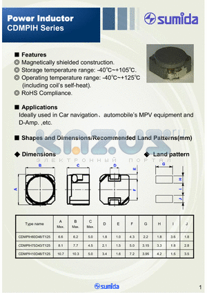 CDMPIH10D48T125NP-680MC datasheet - Power Inductor