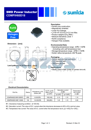 CDMPIH60D18NP-150MC datasheet - SMD Power Inductor