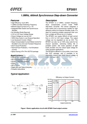 EP3001 datasheet - 1.5MHz, 600mA Synchronous Step-down Converter