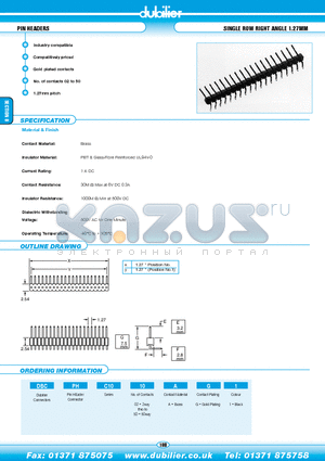 DBCPHC1050AG1 datasheet - PIN HEADERS SINGLE ROW RIGHT ANGLE 1.27MM