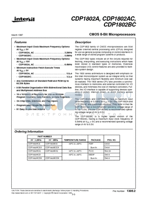 CDP1802AC datasheet - CMOS 8-Bit Microprocessors