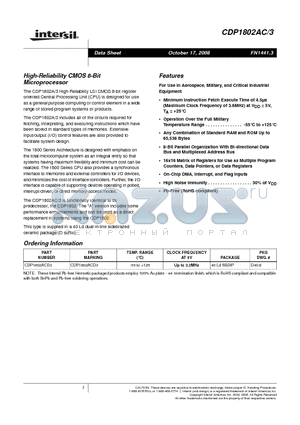 CDP1802ACD3 datasheet - High-Reliability CMOS 8-Bit Microprocessor