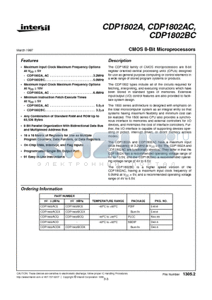 CDP1802ACEX datasheet - CMOS 8-Bit Microprocessors