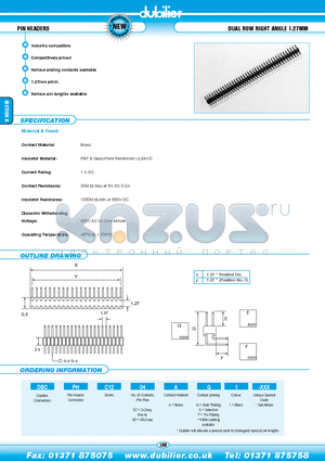 DBCPHC1204AS1-XXX datasheet - PIN HEADERS DUAL ROW RIGHT ANGLE 1.27MM