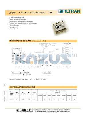 8041 datasheet - CHOKE Surface Mount Common Mode Choke