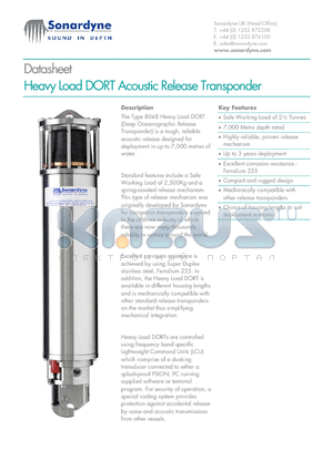 8048-000-02 datasheet - Heavy Load DORT Acoustic Release Transponder