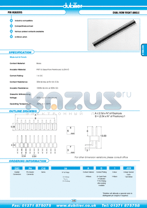 DBCPHC1807AT1-XXX datasheet - PIN HEADERS DUAL ROW RIGHT ANGLE