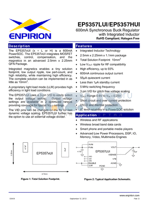 EP5357HUI datasheet - 600mA Synchronous Buck Regulator with Integrated Inductor
