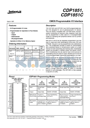 CDP1851CE datasheet - CMOS Programmable I/O Interface