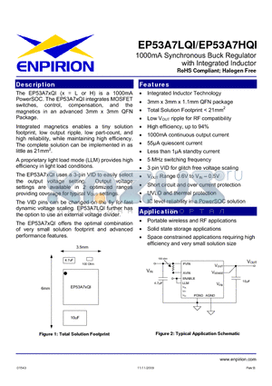 EP53A7HQI-E datasheet - 1000mA Synchronous Buck Regulator with Integrated Inductor