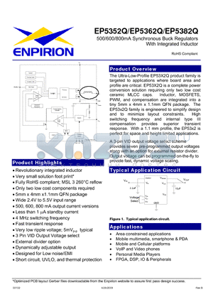 EP5382Q datasheet - 500/600/800mA Synchronous Buck Regulators With Integrated Inductor