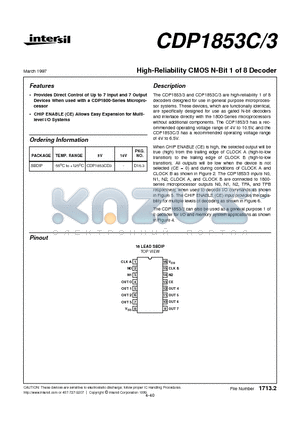 CDP1853C/3 datasheet - High-Reliability CMOS N-Bit 1 of 8 Decoder