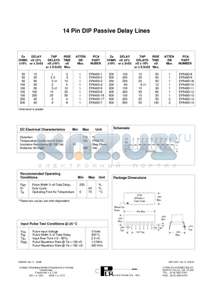 EP6400-6 datasheet - 14 Pin DIP Passive Delay Lines